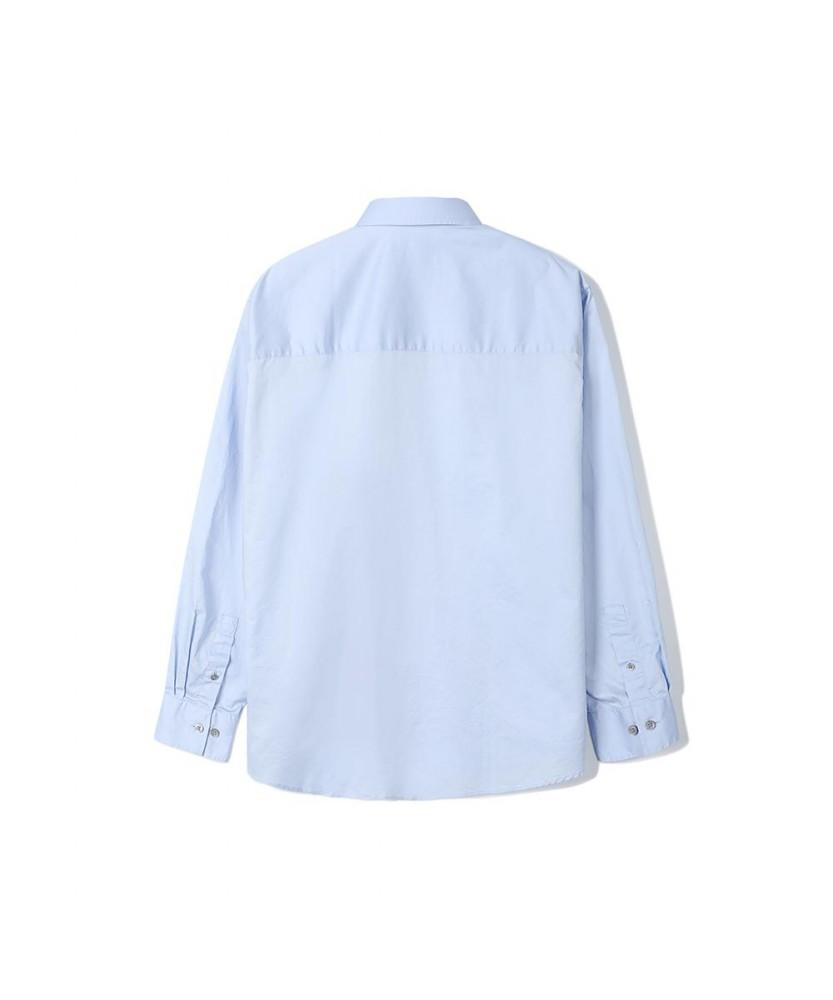 NOTIG 100% Cotton Semi-Overfit Satin Knit Button-Down Shirt Blue_Okg3Shcl103B1