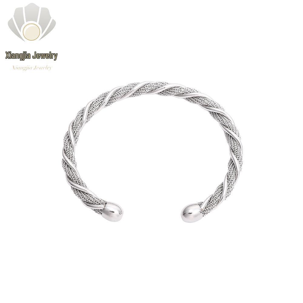 Роскошный европейский и американский открытый плетеный браслет из титановой стали с золотым покрытием