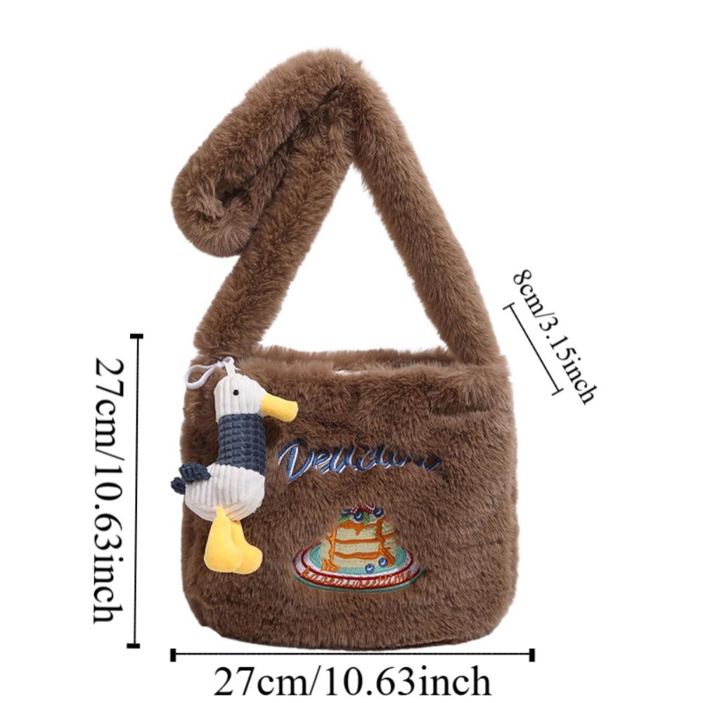 Commuting Plush Shoulder Bag Cute Underarm Bag Soft Donut Embroidered Crossbody Bag  Female