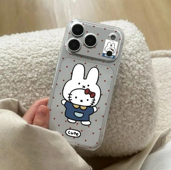Прозрачный чехол с головой кролика Миффи для Apple 17ProMax, 14, 15, 16, 14Pro, XS - Милый дизайн с точными вырезами