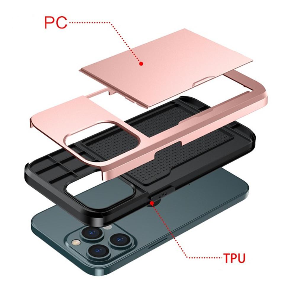 AMORUS For iPhone 14 Pro Case with Sliding Card Holder PC TPU Phone Back Cover