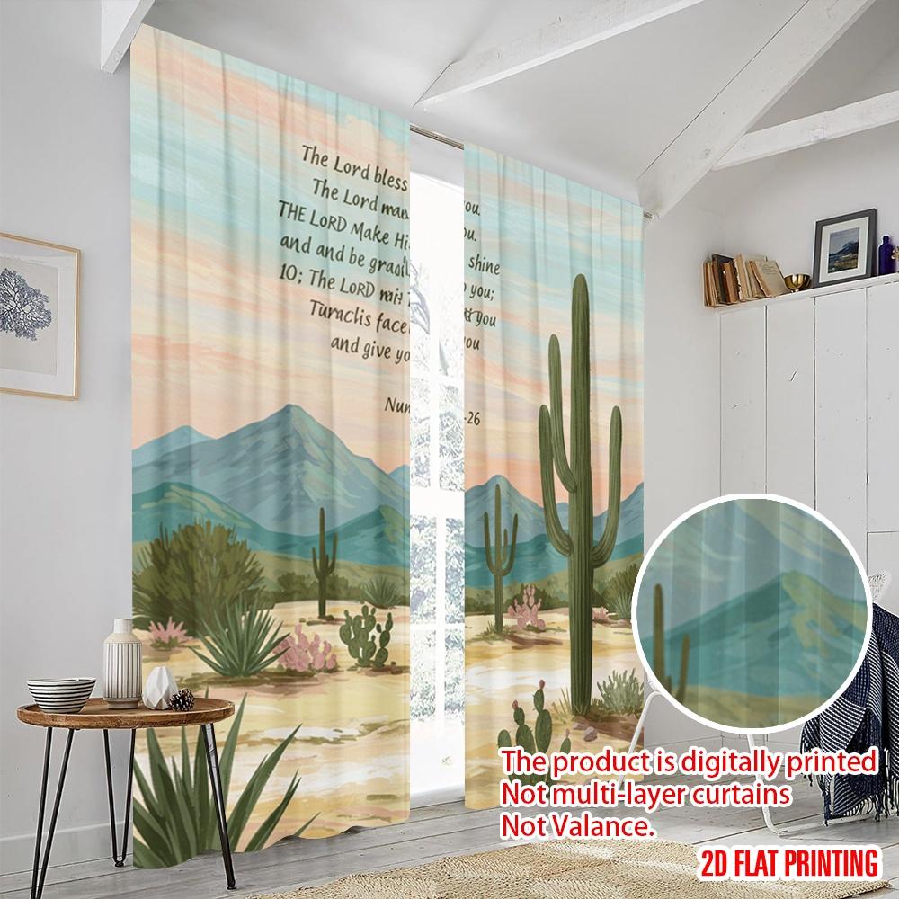 2pcs 2D flat printing Party Curtain Desert Blessing Landscape Polyester Without Electricity Festive Holiday Perfect for Home