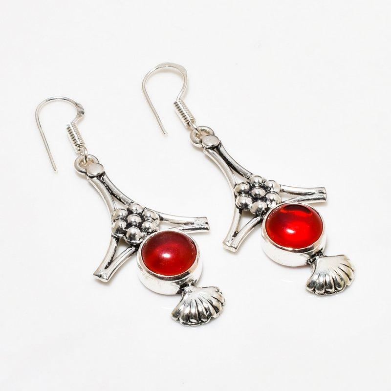 Mozambique Garnet Gemstone Handmade 925 Silver Plated Jewelry Earring 1.62"