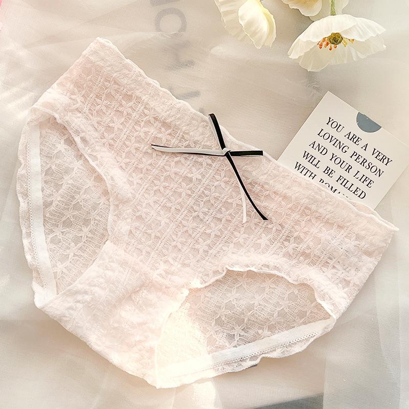 Универсальное кружевное нижнее белье с бантом для девочек, прозрачные ажурные сексуальные трусы, хлопковые треугольные трусики с промежностью