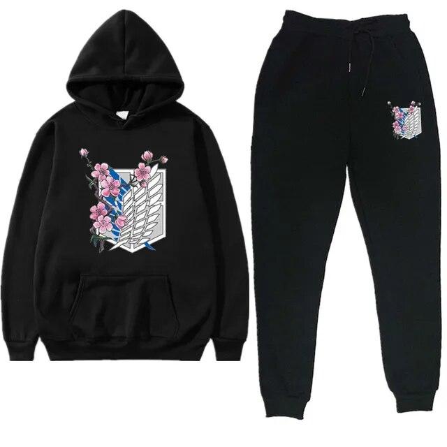 Anime Attack On Titan Levi Green Winter Tracksuit 2 Piece Set Hoodies Pants Sportwear Suit Hooded Sweatshirt Tracksuit Woman