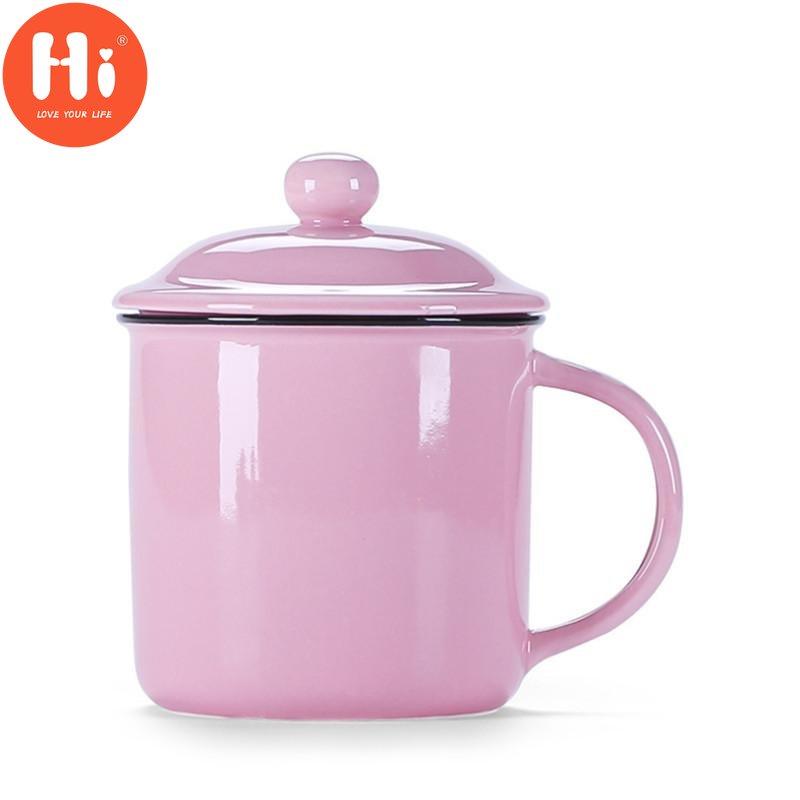400 мл винтажная эмалированная кофейная кружка с крышкой керамическая кружка для молока пигментированная чашка для чая офисная чашка для воды посуда для напитков