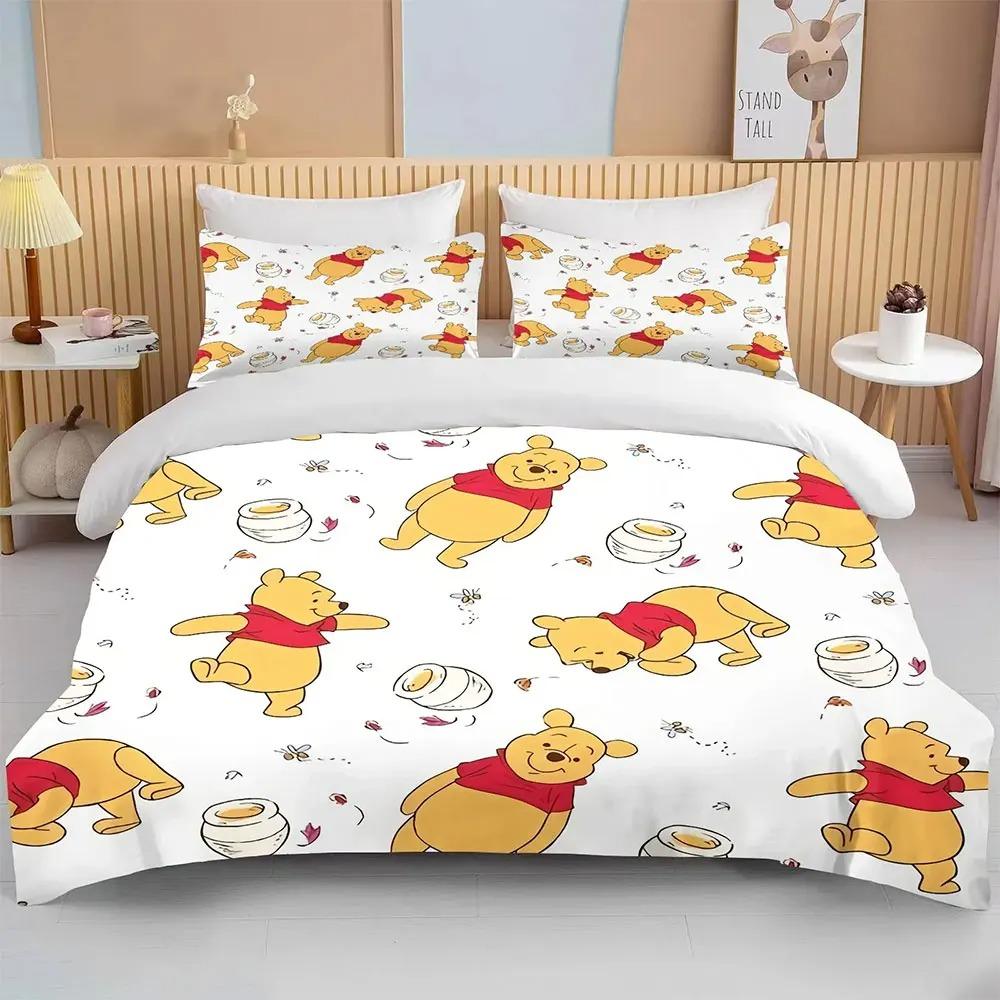 W-Winnie T-The P-Poohs Bear Bedding Sets Comforter Quilt Bed Cover Duvet Cover Pillow Case 2-3 Pieces Sets Kids Adult Size