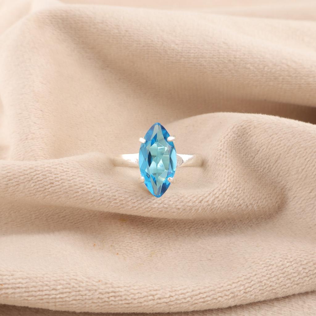 Швейцарский голубой топаз драгоценный камень 925 стерлинговое серебро ювелирные изделия ручной работы дизайнерское кольцо RR-65-3