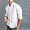 Модная мужская летняя пуговица, повседневная льняная и хлопковая блузка с длинным рукавом, рубашка