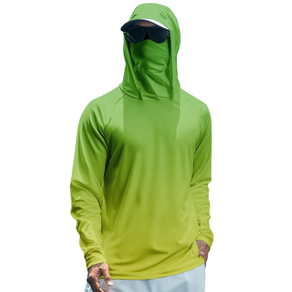 Men's Summer Gradient Color Quick-drying Long-sleeved T-shirt Sun Clothing Fishing Fitness Sports Hooded Long-sleeved Top