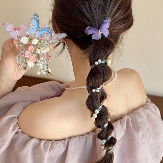4 шт. Резинки для волос спиральные, резинки для волос, декор в виде цветов и бабочек, держатели для хвостика, пучка, косы, эластичные, нескользящие повязки для волос, инструменты для укладки волос