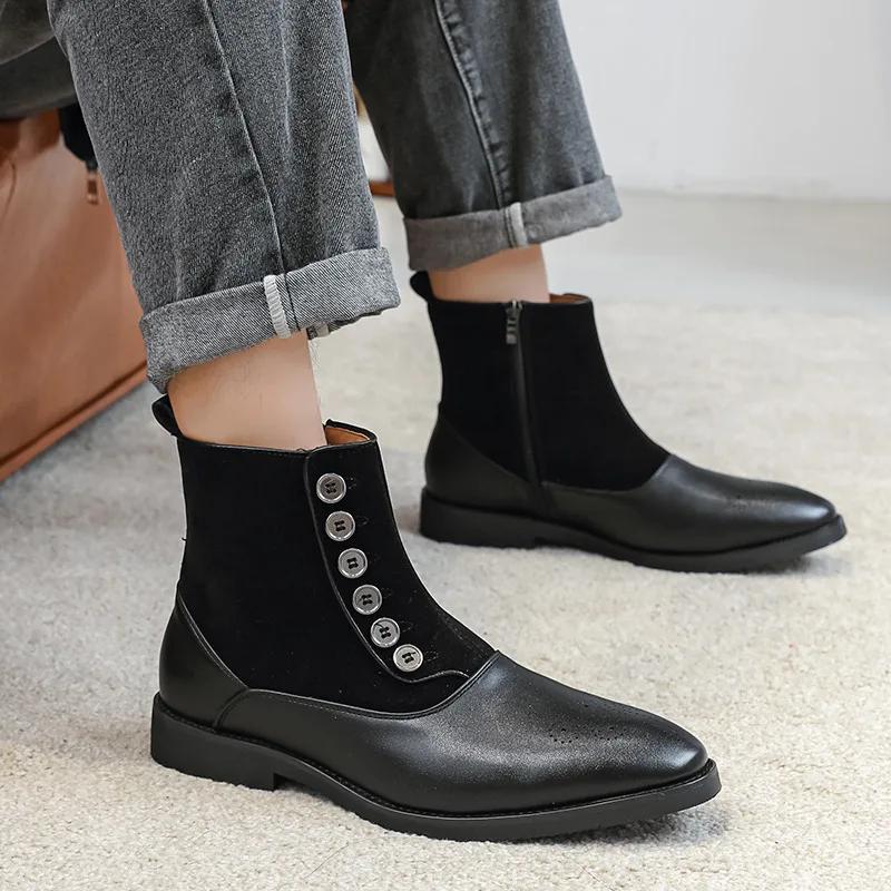 Роскошные мужские ботинки челси из натуральной кожи, размер 38-46, туфли с острым носком, деловые туфли для джентльменов, мужские туфли Zapatos De Vestir Hombre