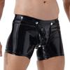 Men Underwear Shiny Metallic Latex Lingerie Erotic Open Butt Boxer Shorts Removable Bulge Pouch Shorts Underpant Boxer Underwear