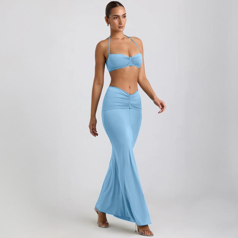 Летний новый стиль шея висит подтяжки сексуальный бедра облегающий юбка комплект для женщин