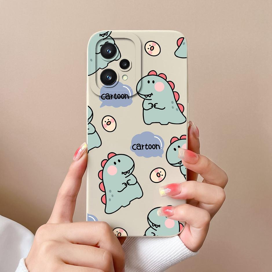 Чехол для OPPO Realme 9 Pro + 5G Милый Мультяшный Стиль с Динозаврами Жидкий Силикон Задняя Крышка Для Realme9 Pro Plus 5G Модный Funda