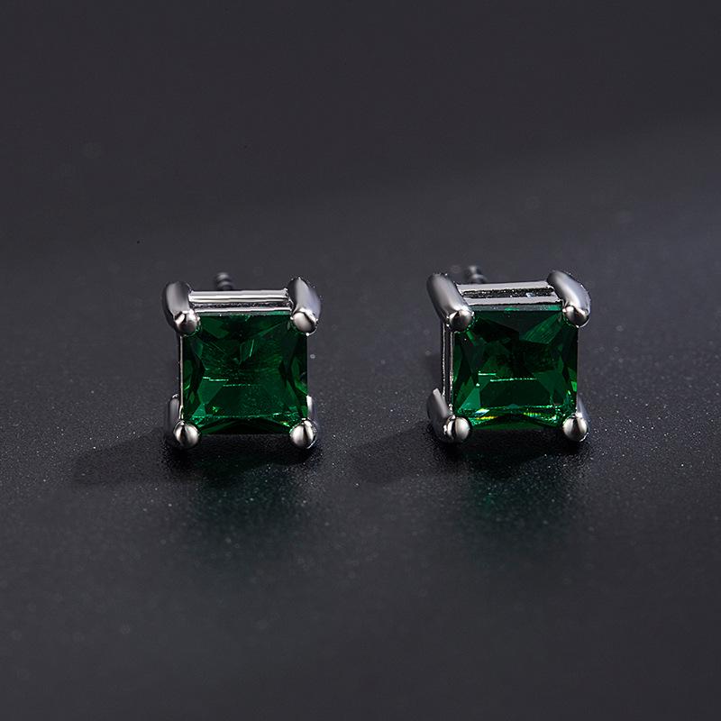 Emerald Green Zircon Square Earrings for Women - Elegant and Simple Temperament Design