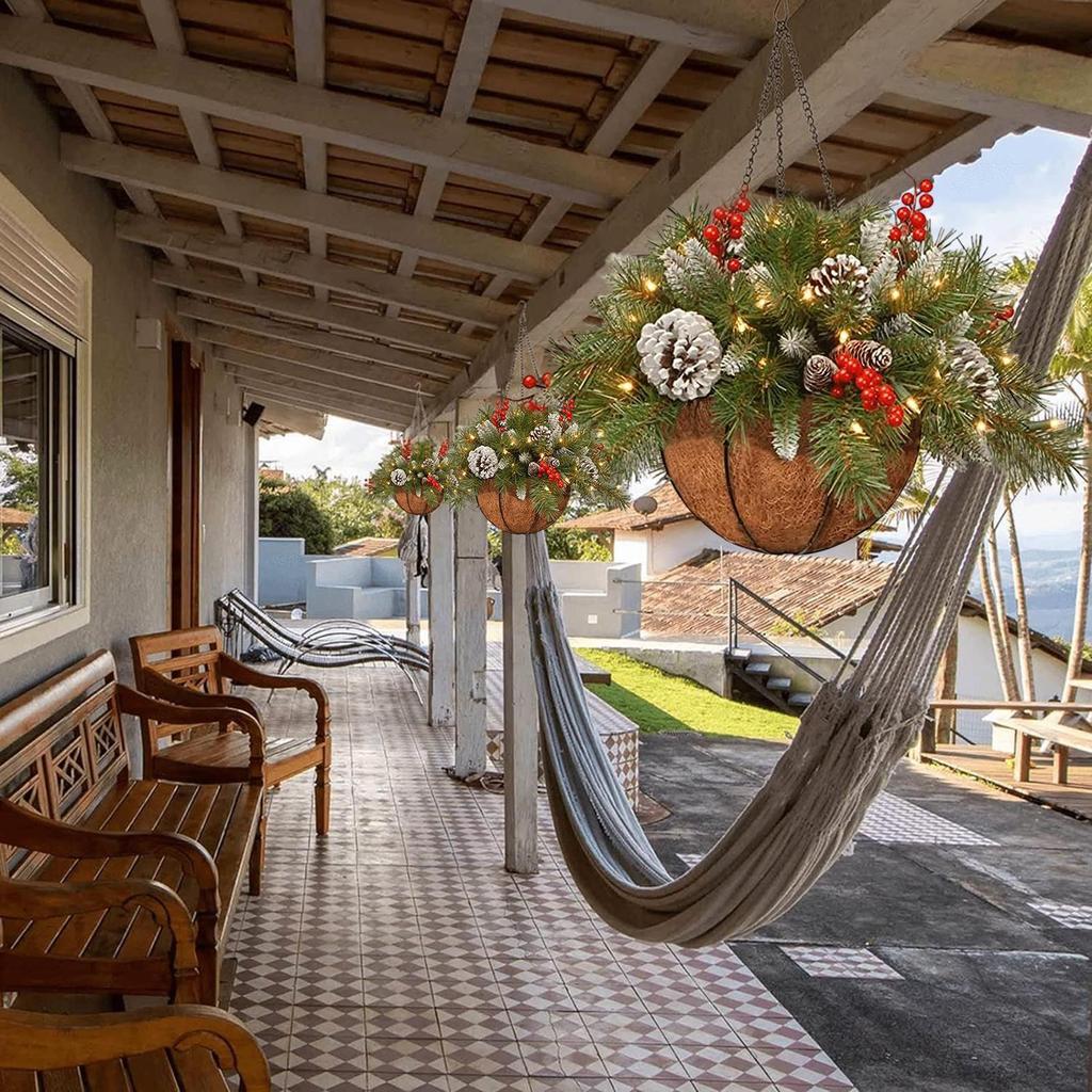 Рождественский декор для крыльца с огнями Домашний декор Рождественская подвесная корзина Уличные украшения для домашнего декора Вечеринка Праздник В помещении