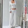 Весна-Осень 2026 Новый полосатый костюм-брюки с высокой талией, узкие, с длинным рукавом, широкие штанины, женская одежда