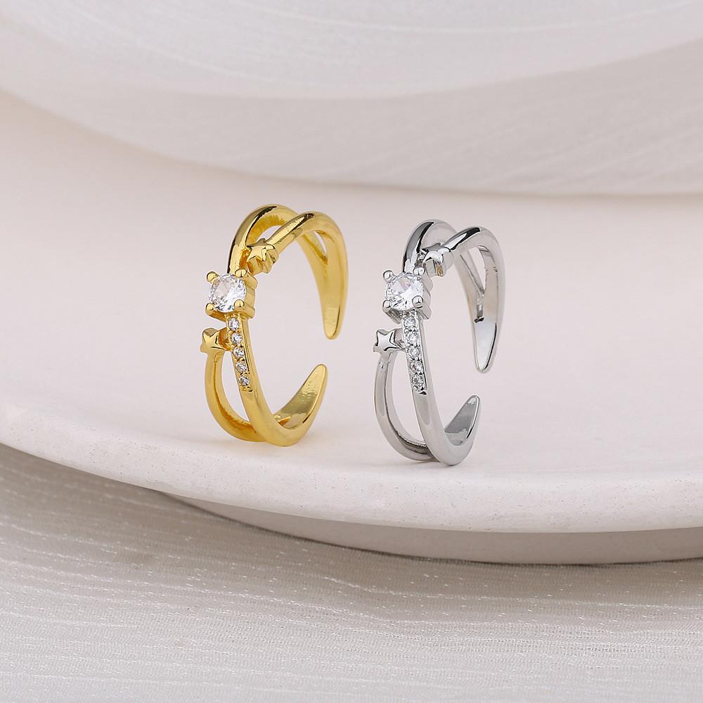 Изысканное Стильное И Медное Геометрическое Кольцо С Циркониевыми Кристаллами Регулируемый Стиль Открытия Корейское