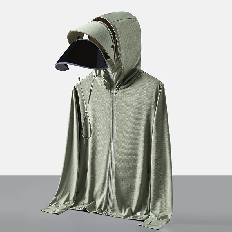 Summer sunscreen clothes men's and women's large brim removable outdoor ice breathable sunscreen shirt UPF10 + UV protection
