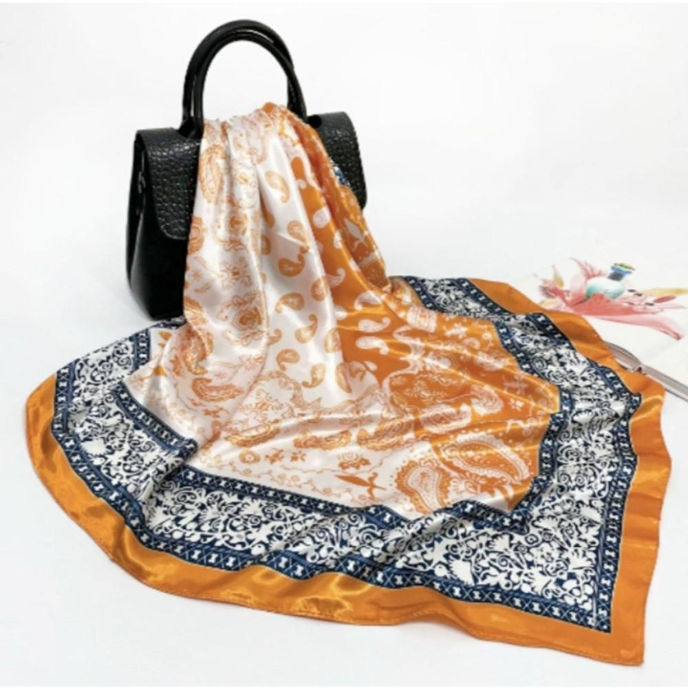 Bohemian Women Muslim Hijab Bandana 90*90cm Print Silk Headkerchief Satin Square Scarf Office
