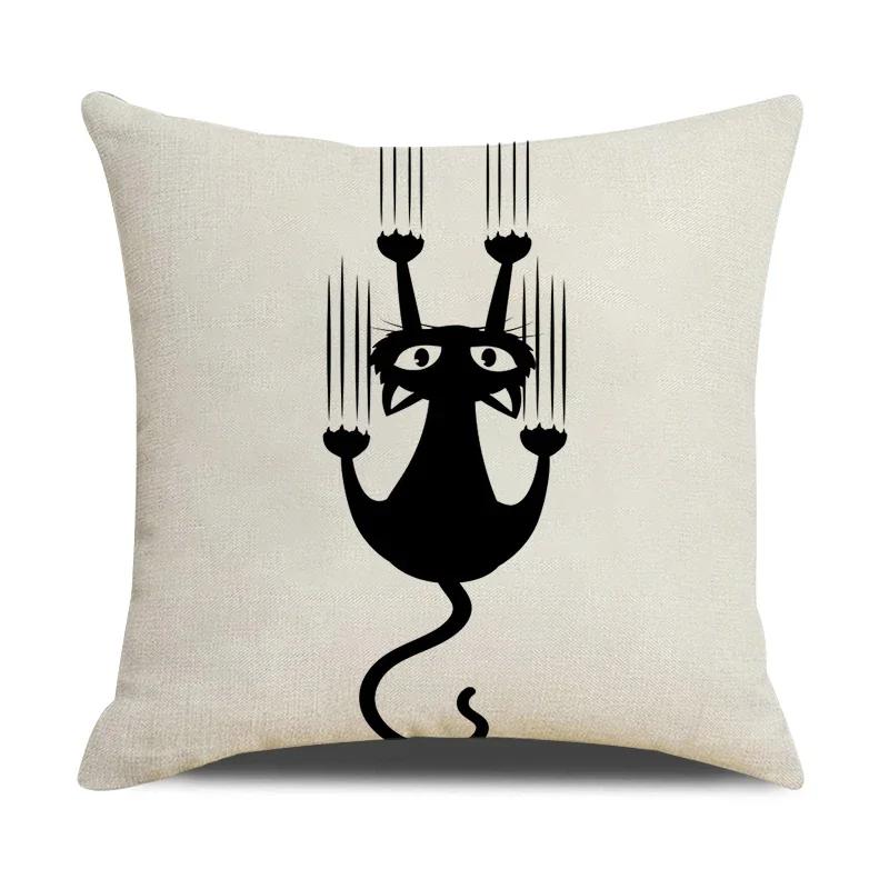 Смешные коты Принт Наволочка 45х45см Льняная наволочка Фермерский дом Домашний офис Декор Наволочка для диванной подушки Чехол для подушки