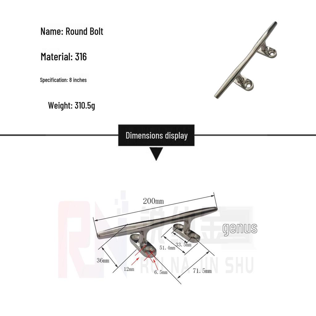 Round Ram's Horn Yacht Cleat - 4/6/8 Inch, 316 Stainless Steel Boat Rope Base