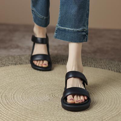 Женская обувь Туфли на платформе Женские сандалии из натуральной кожи в римском стиле на плоской подошве Туфли из спилка Средняя обувь Повседневная однотонная обувь 3,5 см