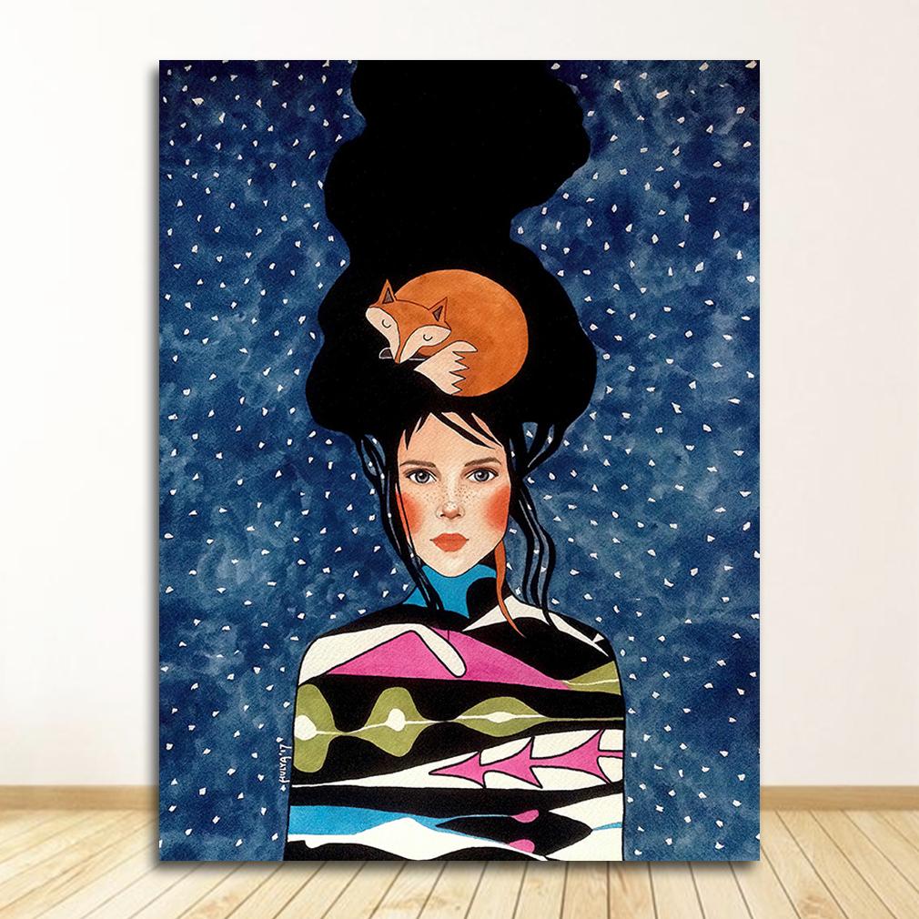 Abstract Girl Hair Flower Bird Posters and Prints Vintage Wall Art Canvas Painting Wall Pictures for Living Room Decor