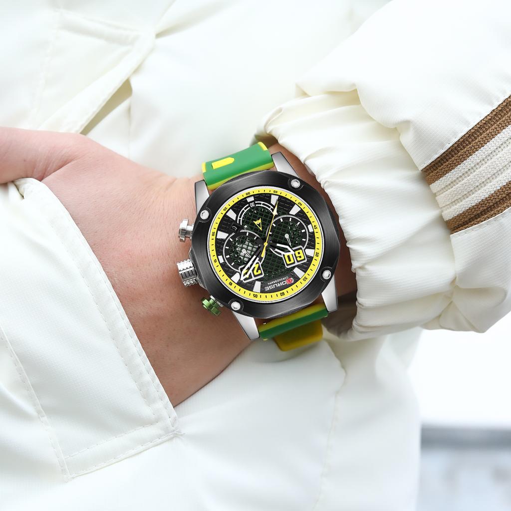 BORUSE Large Dial Men's Watch Sports Chronograph Waterproof Quartz Watch Luxury Leisure Watch Simulate Hollow Men's Watch Silicone Strap Watch for Men