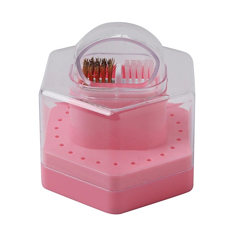2 в 1 Коробка для хранения насадок для маникюра, 24 отверстия, с щеточкой для очистки, контейнер для хранения маникюрных инструментов, органайзер для салонных принадлежностей