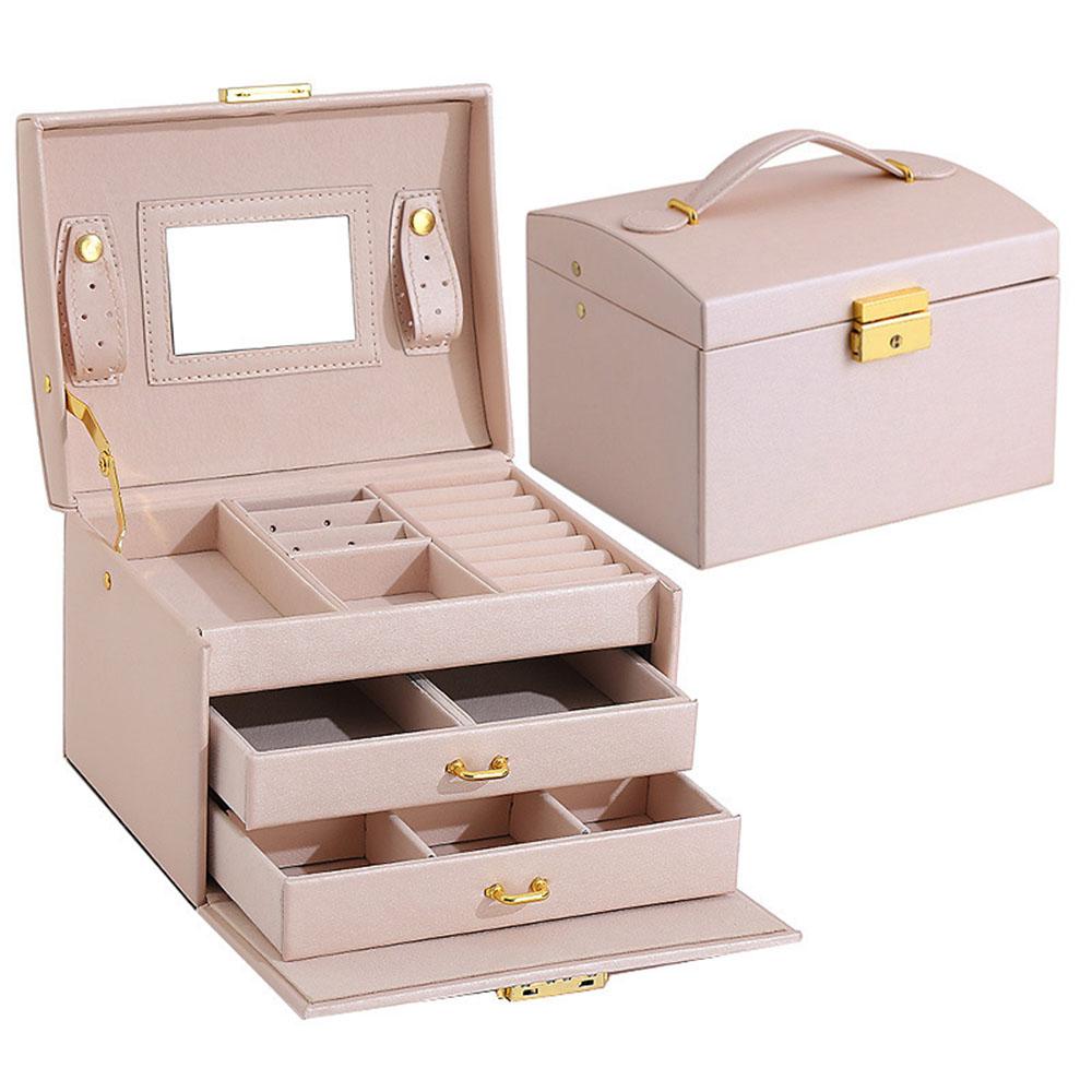 Leather Jewelry Storage Box - Organizer for Rings, Earrings, Necklaces, Makeup & Watch