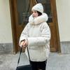 Women Autumn Winter Soild Color Thicken Outwear Cotton Padded Hooded Warm Real Fur Jacket Coat
