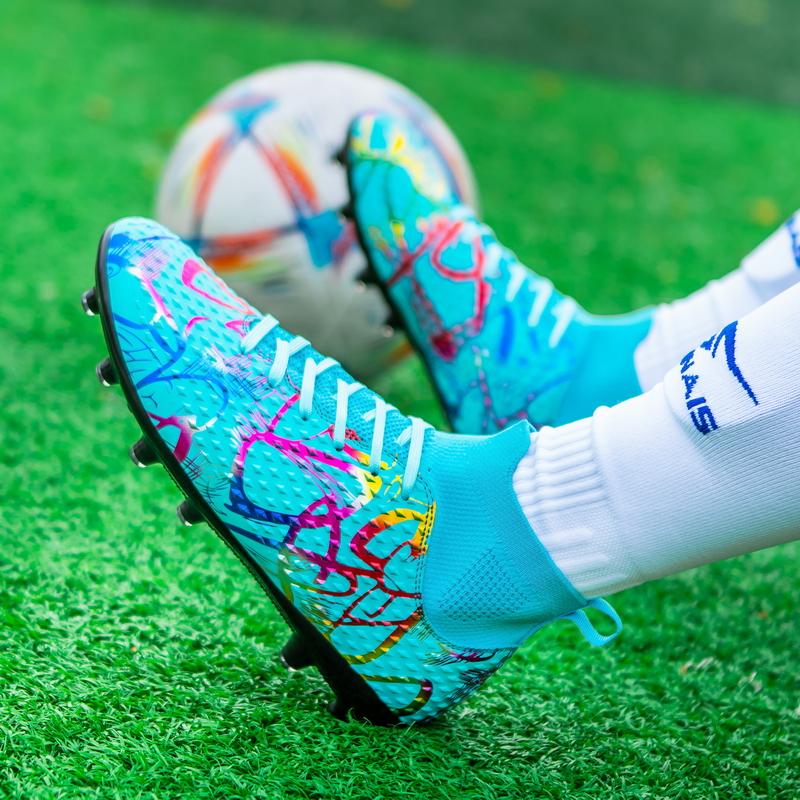 Unisex Football Boots Men's High -top Elastic Socks Mouth Leather Art Lawn Long Nail Football Shoes Children Big Size Football Boots
