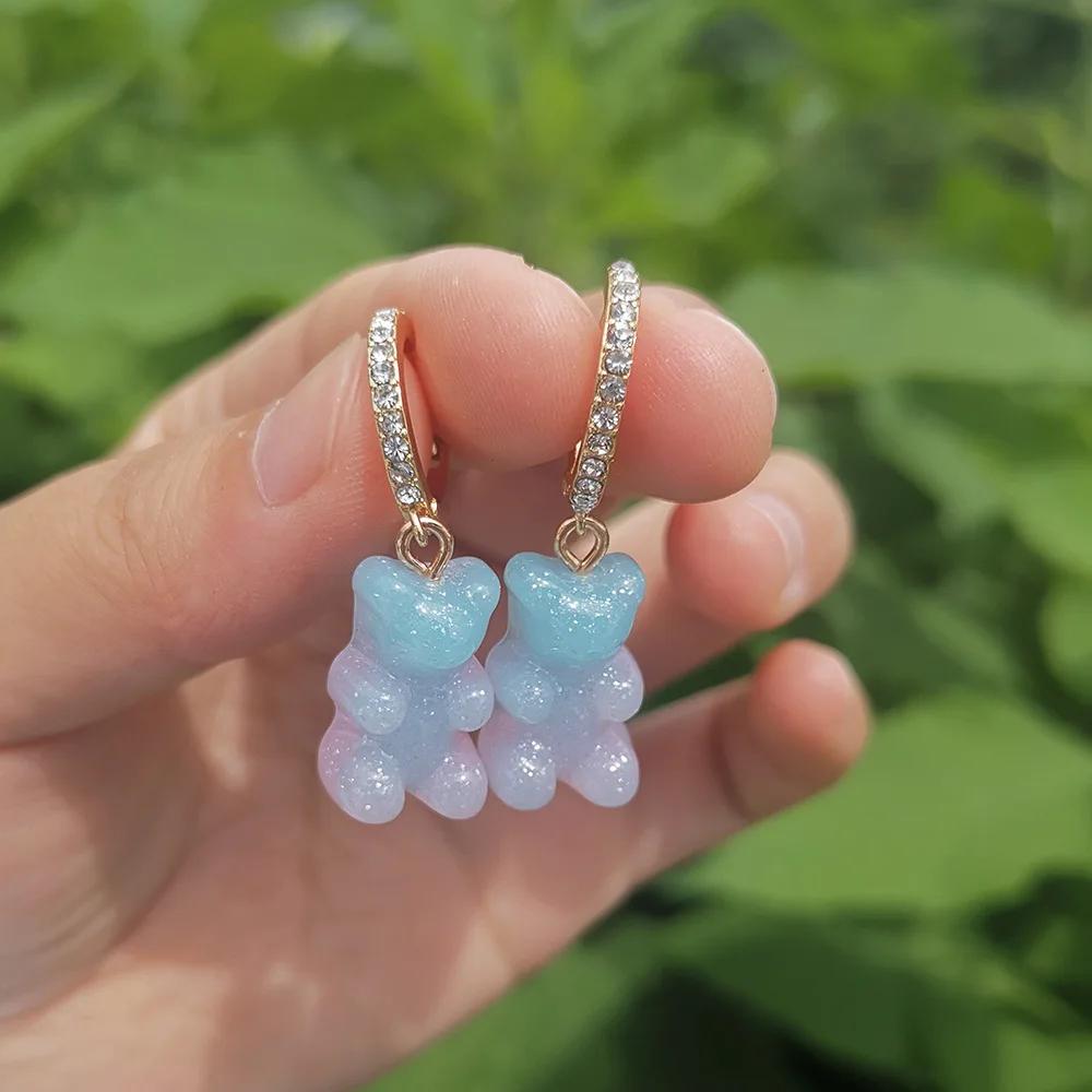 Милые акриловые серьги-подвески в виде конфетных мишек Гамми для женщин, серьги-кольца с радужными мишками и кубическим цирконием, корейская мода 2022, милые серьги с цирконом для девочек