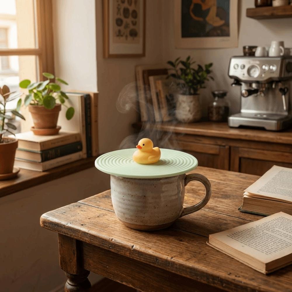 2PCS Cartoon Mug Sealed Cap Duck-shaped Drinking Glass Cover Glass Cup Lid Silicone Cup Lid Office