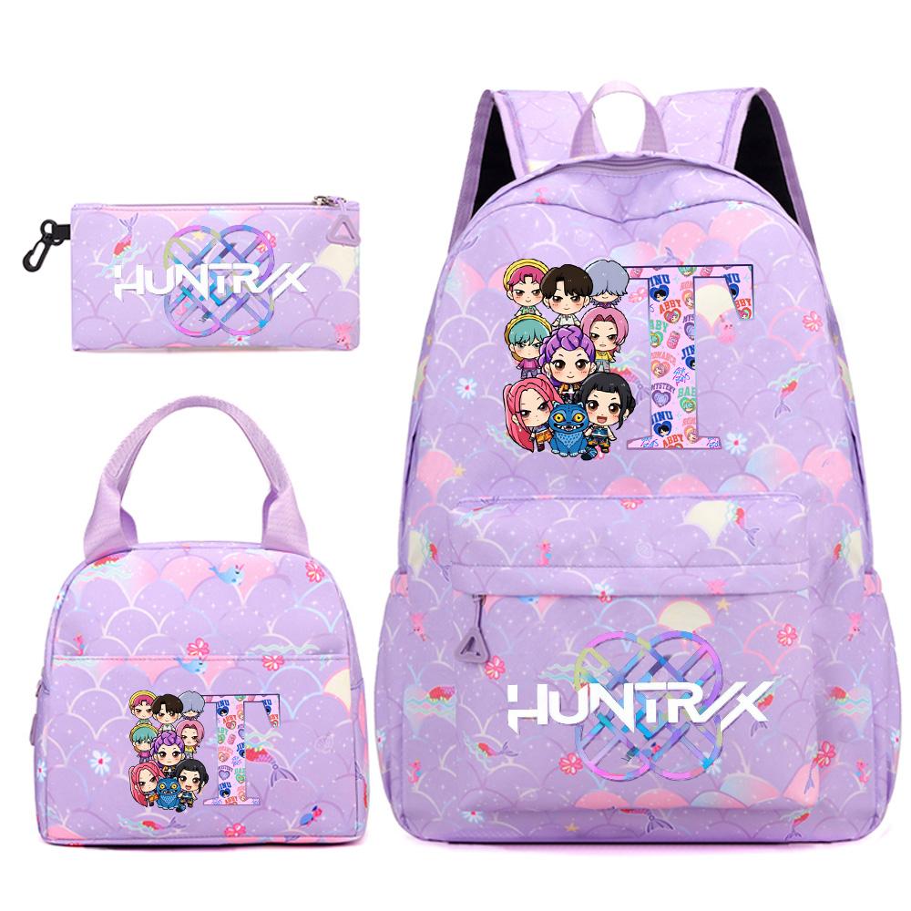 3Pcs/set 26 English Letter Kpop Printed Backpack Handbag Pencil Case for Teenger Student Girl Boy Schoolbag Kid Bookbag Large Capacity Travel Bag Gift