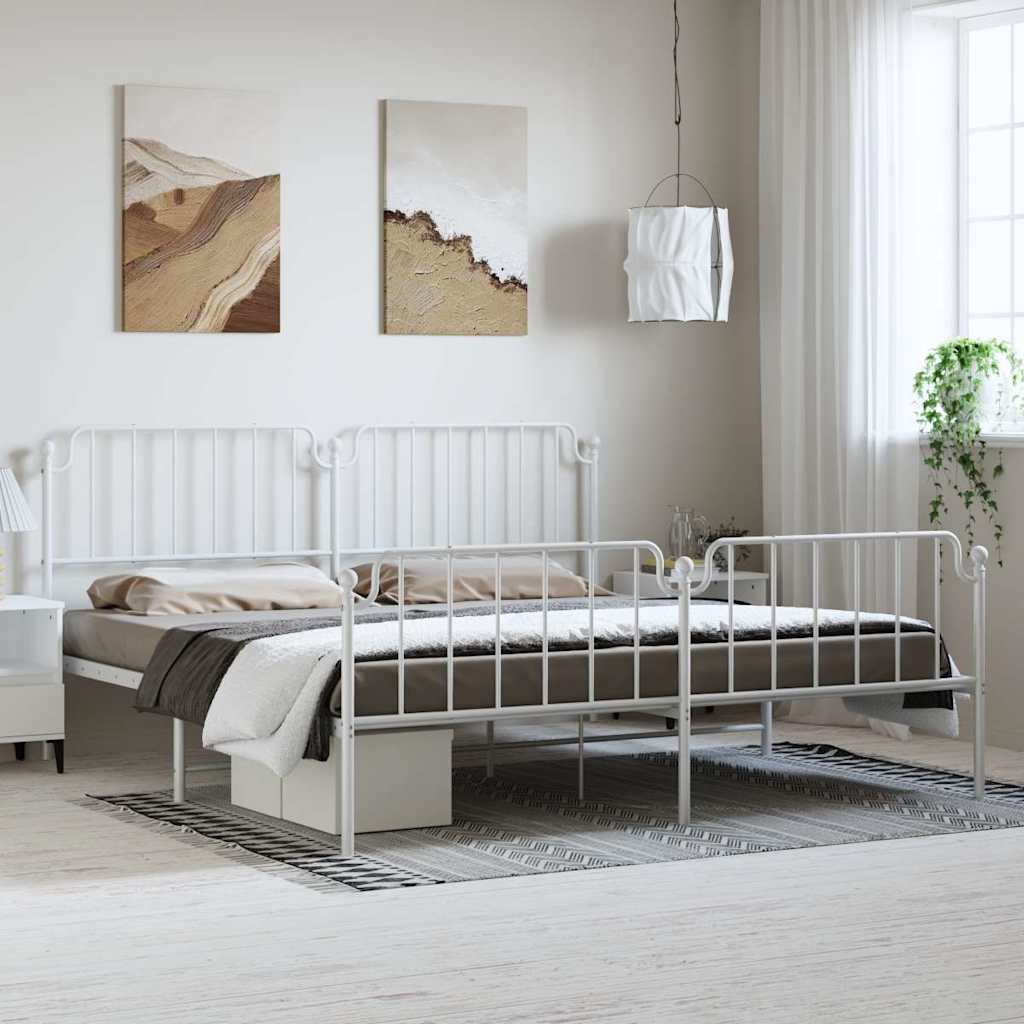 Metal Bed Frame with Headboard and Footboard White 183 x 213 cm