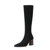 Fashion Autumn Fashion Women Boots Square Toe Yarn Elastic Knee High Boots Kid Suede Thick Heel Shoes Female Zip Socks Boots Bota Femini