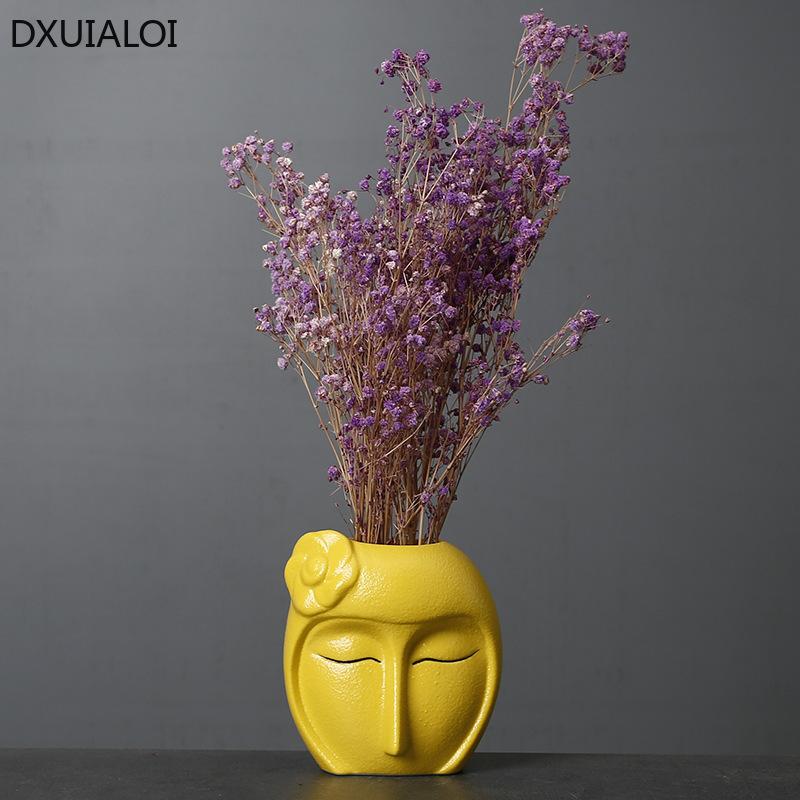 Керамическая ваза современный минималистский декор для дома аксессуары цветок суккулент цветочный горшок подарок студенту креативная ваза с рисунком лица DXUIALOI