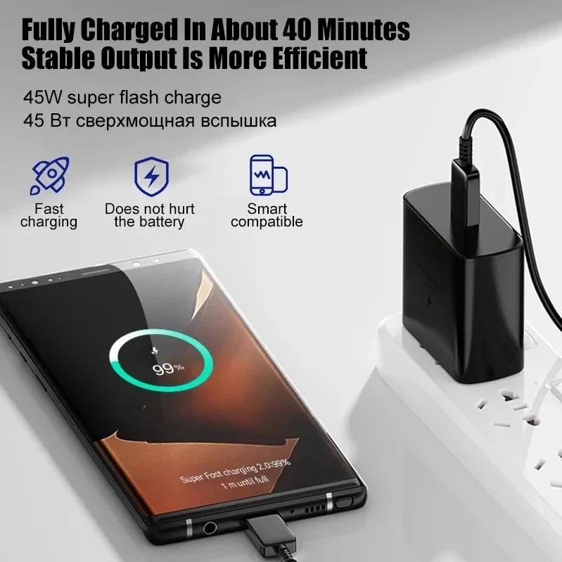 PD 45W 5A сверхбыстрое зарядное устройство для Samsung S21 S22 S23 S24 Plus Note20 Ultra A34 A53 A54 A55 A71 A73 USB-C кабель для быстрой зарядки 2 м