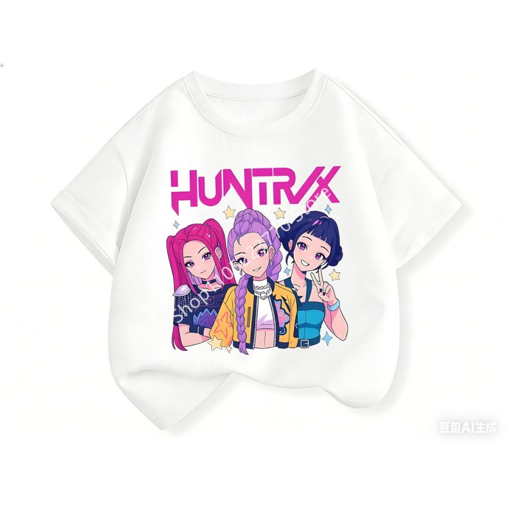 2026 Fun Huntrix Kpop Охотники на демонов Футболка для мальчиков девочек фанатов подарок летняя с круглым вырезом с коротким рукавом модная детская футболка