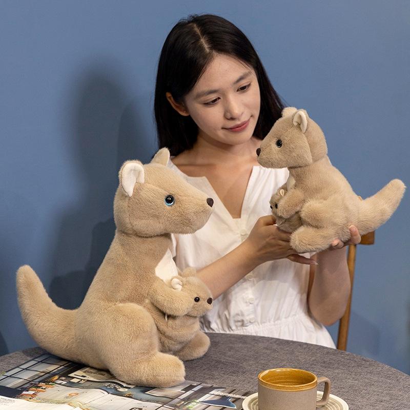 Simulated Australian Mother and Child Kangaroo Doll Plush Toy Parent-child Doll Zoo Gifts