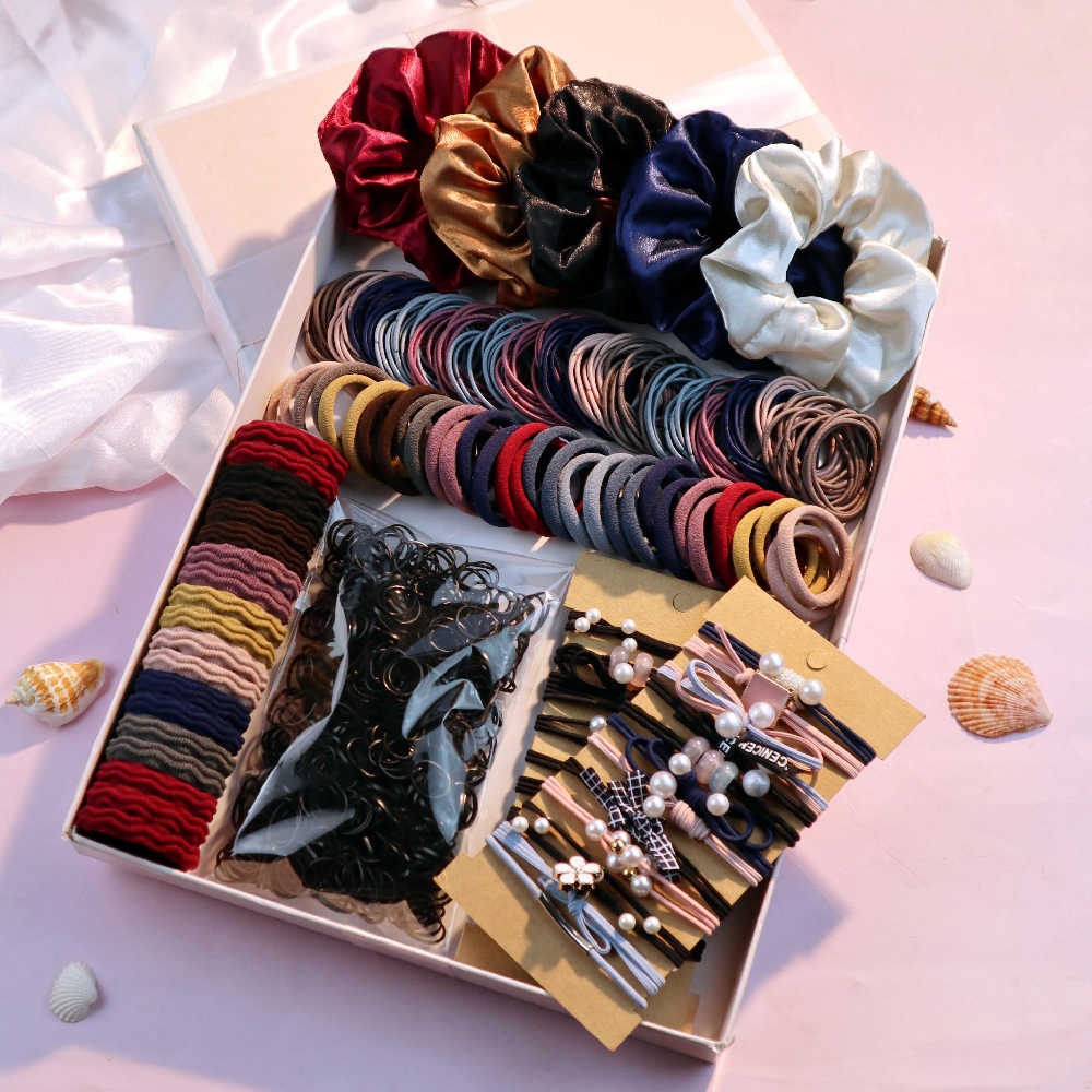 1085PCS Dark Hair Accessories for Woman Set Seamless Ponytail Holders Variety Hair Scrunchies HairBands Scrunchy Hair Ties