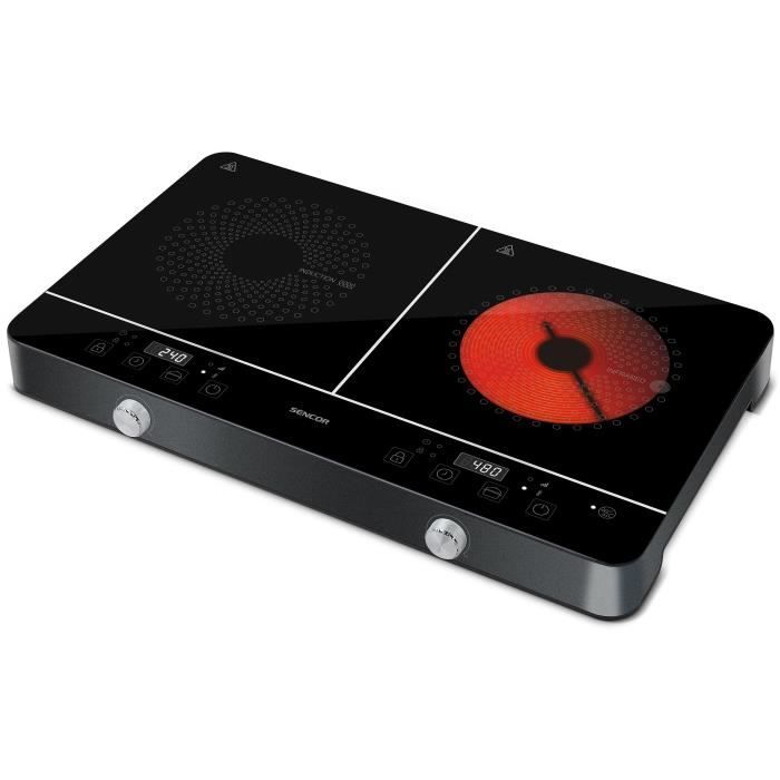 Plaque de cuisson à induction et radiante - SENCOR - SCP 4001BK - 3400 W - 2 foyers - Noir