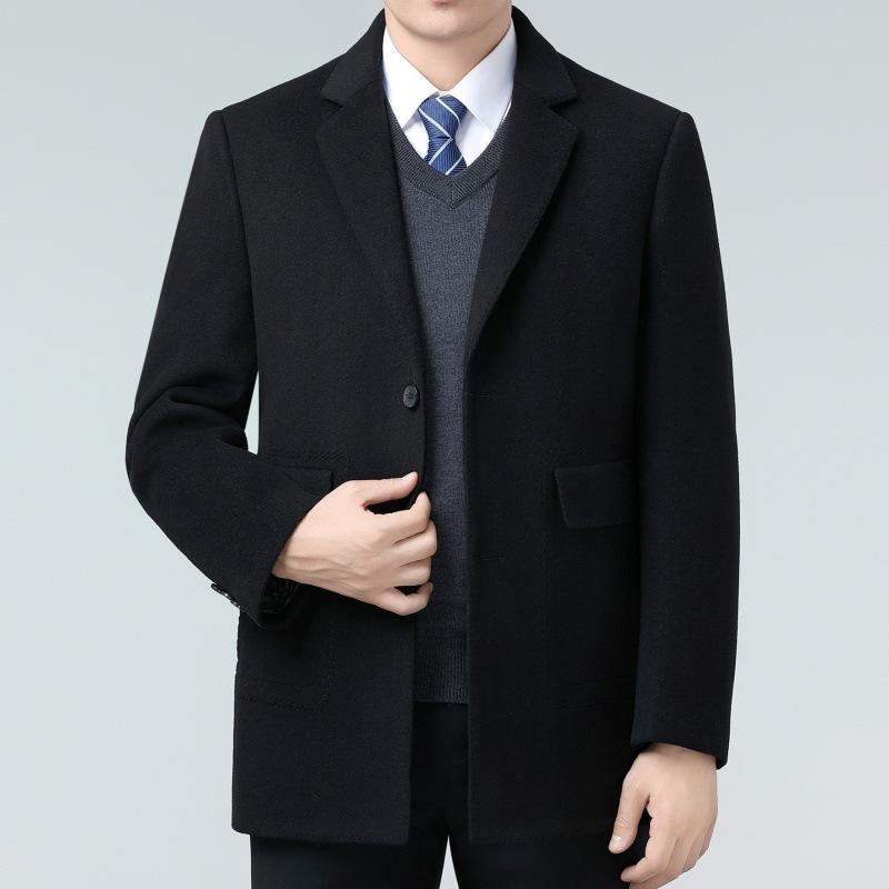 Мужское двустороннее кашемировое пальто с воротником пиджачного типа, средней длины, с подкладкой из пуха, шерстяной шерстяной плащ для среднего возраста, куртка для папы