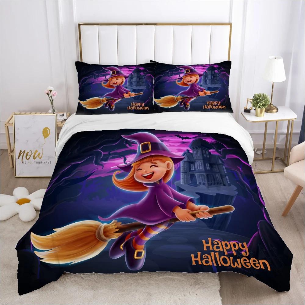 Cartoon Halloween King Queen Duvet Cover Horror Eyes Grimace Bedding Set for Children Boys Girls Scary Night Theme Quilt Cover
