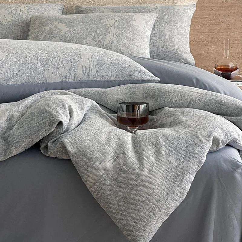 Легкий Роскошный Мягкий Плотный 100% Хлопок Комплекты Простыней Сатин Жаккард Шелковистый Постельный Комплект на Сезоны Односпальная Двуспальная Кровать Комфортный Комплект