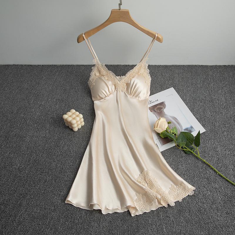 Женская пижама Ice Silk, комплект из двух предметов с нагрудной подкладкой, сексуальной ночной рубашкой и халатом - весна и осень