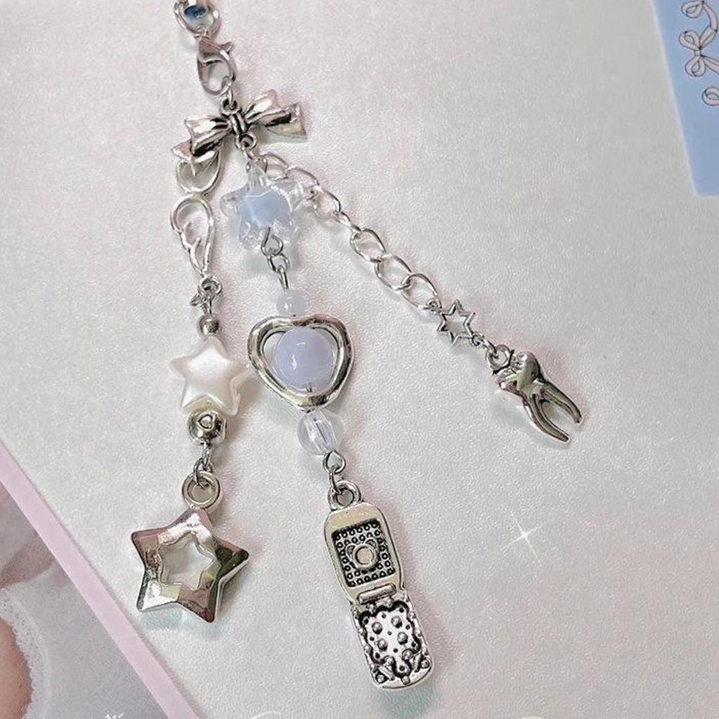 Handmade Beaded Phone Strap With Cute Charm For Girls Y2K Style Anti Drop Fashion Keychain Jewelry Accessory